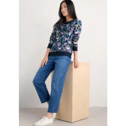 Fashion Seasalt Cornwall Bright Wave Printed Organic Cotton Sweatshirt Paper Hellebores Echium