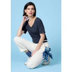 Sale Seasalt Cornwall Burdock V-Neck T-Shirt in GOTS-Certified Organic Cotton Slub Maritime