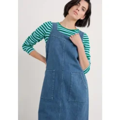 Best Seasalt Cornwall Calican Pinafore Dress Mid Wash Grain