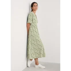 Sale Seasalt Cornwall Chateaux Half Sleeve Maxi Dress Headland Collage Dark Citron