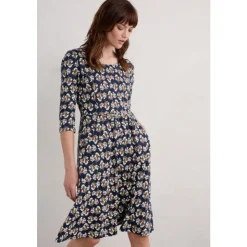 Outlet Seasalt Cornwall Enor 3/4 Sleeve Dress Printed Seaweed Maritime