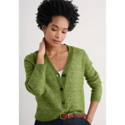 Best Seasalt Cornwall Etching V-Neck Cardigan Contains Mohair Dark Citron