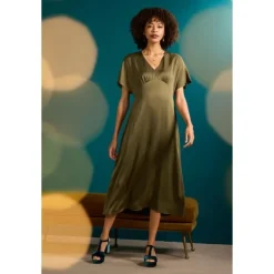 New Seasalt Cornwall Evenglow Satin Dress Rich Olive