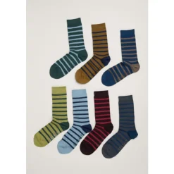 Fashion Seasalt Cornwall Gift Box of 7 Men's Striped Sailor Socks Woodford Mix