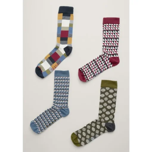 Fashion Seasalt Cornwall Gift Box of 4 Pairs Men's Geo Sailor Socks Stone Hedge Mix