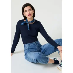 Clearance Seasalt Cornwall Gorse Lane Rib Top in GOTS-Certified Organic Cotton Jersey Maritime