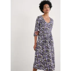 New Seasalt Cornwall Helena Midi Dress in GOTS-Certified Organic Cotton Jersey Headland Collage Maritime