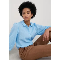 Clearance Seasalt Cornwall Hope Cottage Organic Cotton Check Blouse Spring Sky