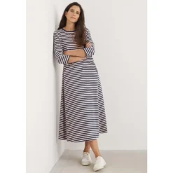 Sale Seasalt Cornwall Ivey 3/4 Sleeve T-Shirt Dress in GOTS-Certified Organic Cotton Jersey Mini Cornish Hessian Maritime
