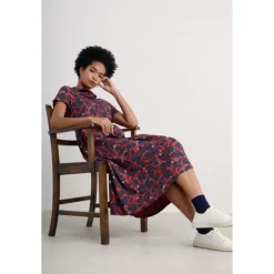 Online Seasalt Cornwall Mainland Jersey Midi Dress Floral Cutout Dark Cinnamon