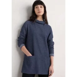 Clearance Seasalt Cornwall Mawgan Porth Jacquard Jersey Tunic Drop Stone Maritime Echium