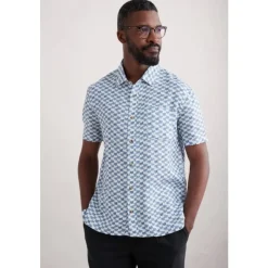 Best Seasalt Cornwall Men's Blue Heron Short Sleeve Shirt Log Corners Chalk