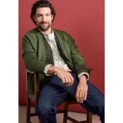 Clearance Seasalt Cornwall Men's Cleer Lambswool Blend Cardigan Artichoke