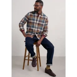 Sale Seasalt Cornwall Men's Fathomer Checked Shirt Chicory Maritime