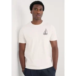 Best Seasalt Cornwall Men's Loggerhead Organic Cotton T-Shirt Sailboat Sketch Chalk
