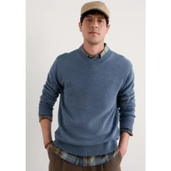 Hot Seasalt Cornwall Men's Mainbrace Organic Cotton V-Neck Jumper Vintage Indigo