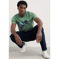 Outlet Seasalt Cornwall Men's Midwatch Organic Cotton T-Shirt Cutout Shapes Dark Pistachio