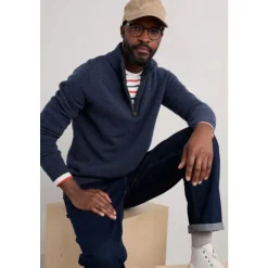 Clearance Seasalt Cornwall Men's Reefpoint Half Zip Jumper French Blue