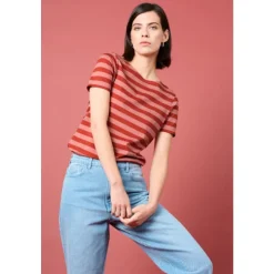 Discount Seasalt Cornwall Sailor T-Shirt in GOTS-Certified Organic Cotton Jersey Cornish Rose Dew Dark Cinnamon