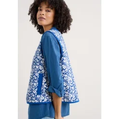Fashion Seasalt Cornwall Samson Hill Organic Cotton Quilted Gilet Zennor Blooms Ink