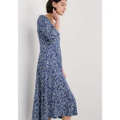 Fashion Seasalt Cornwall Secret Cove 3/4 Sleeve Midi Dress Harbour Floral Washed Marine