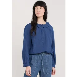 Fashion Seasalt Cornwall Sunbeam Checked Chambray Top Dark Indigo Check