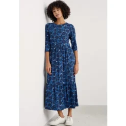 Sale Seasalt Cornwall Tor View Jersey Dress Floral Cutout Ink