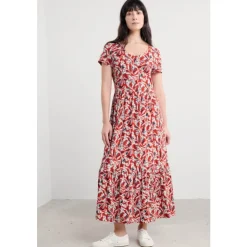 Best Seasalt Cornwall Tor View Short Sleeve Tiered Jersey Dress St Eia Campions Tomato