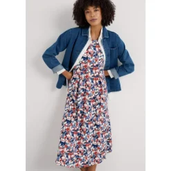 Best Seasalt Cornwall Veronica Short Sleeve Midi Dress in GOTS-Certified Organic Cotton Campion Bloom Chalk