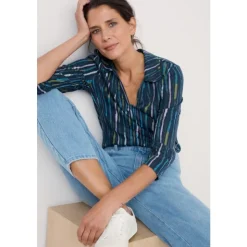 Clearance Seasalt Cornwall Wavecrest Shirt in GOTS-Certified Organic Cotton Jersey Painterly Stripe Maritime