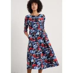 Online Seasalt Cornwall Wild Bouquet 3/4 Sleeve Midi Dress Marine Forms Mussel
