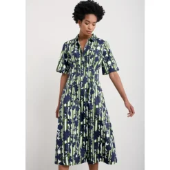 Outlet Seasalt Cornwall Wild Liquorice Shirt Dress in GOTS-Certified Organic Cotton Camellia Stripe Forest Green