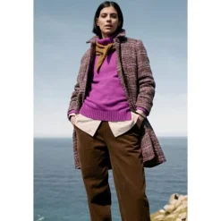 Clearance Seasalt Cornwall Wood Cabin Wool Blend Twill Coat Leah Seal Check Merlot